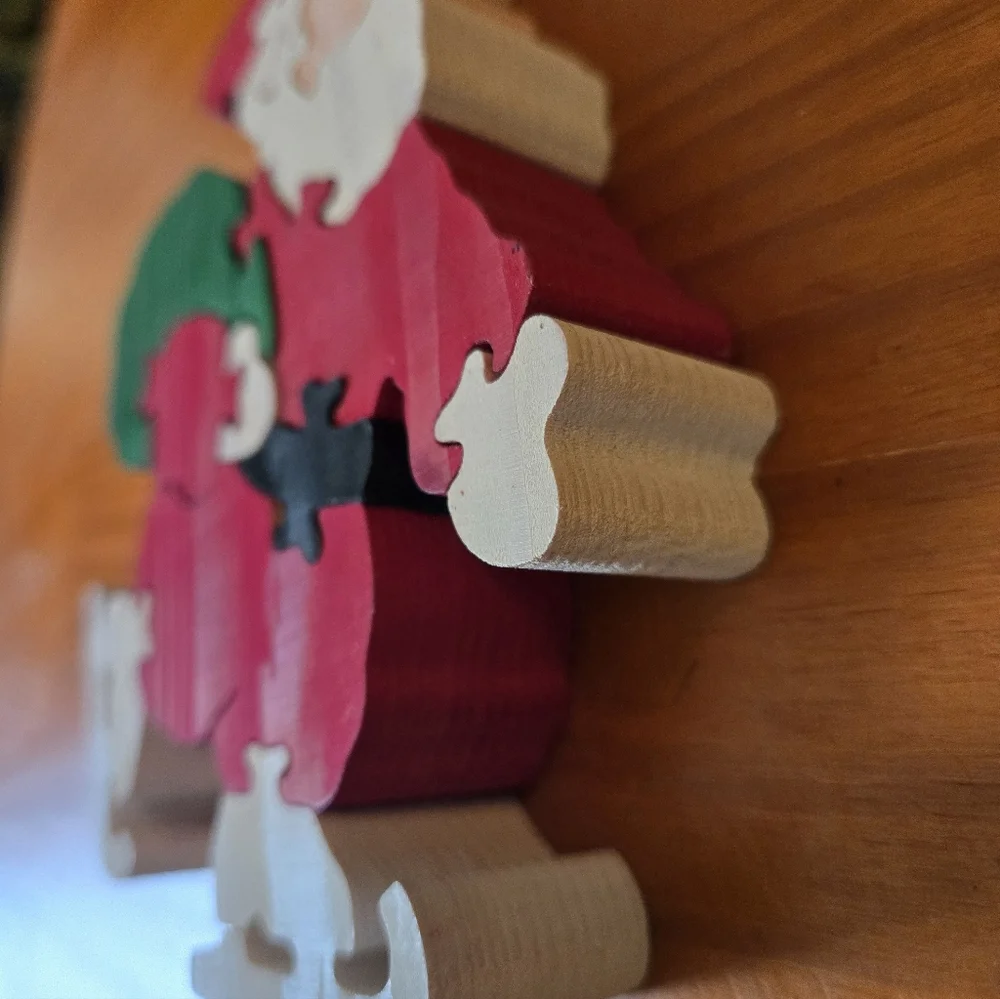Vintage Dept 56 Wooden Double Sided‎ Skating Santa Puzzle EUC